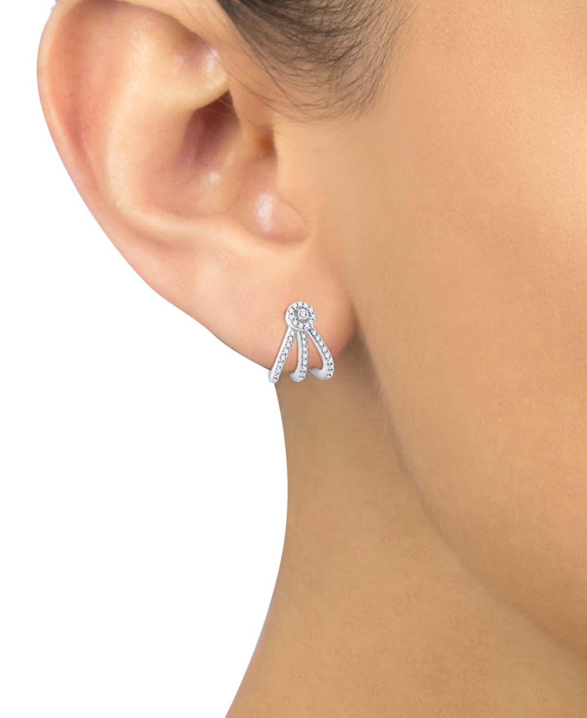 Macy's Diamond Triple Row J-hoop Earrings (1/5 Ct. T.w.) In 10k White Gold In White Gold