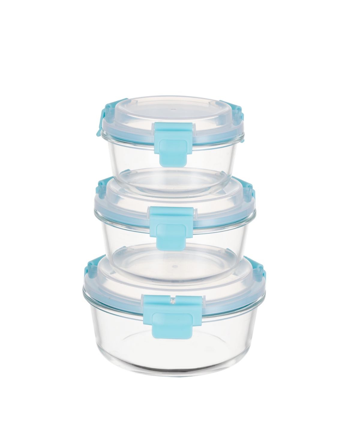 Genicook 3 Pc Round Container Hi-top Lids With Pro Grade Removable Lockdown Levers Set In Aqua Blue