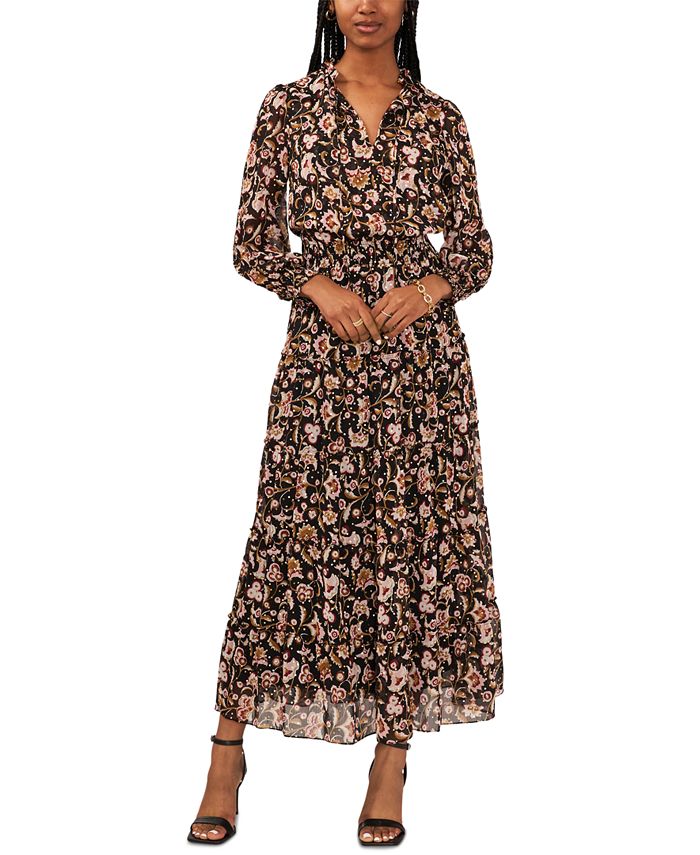 MSK Women's Floral-Print Tiered Maxi Dress - Macy's