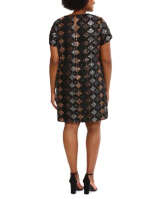 London Times Plus Size Short-Sleeve A-Line Sequin Dress