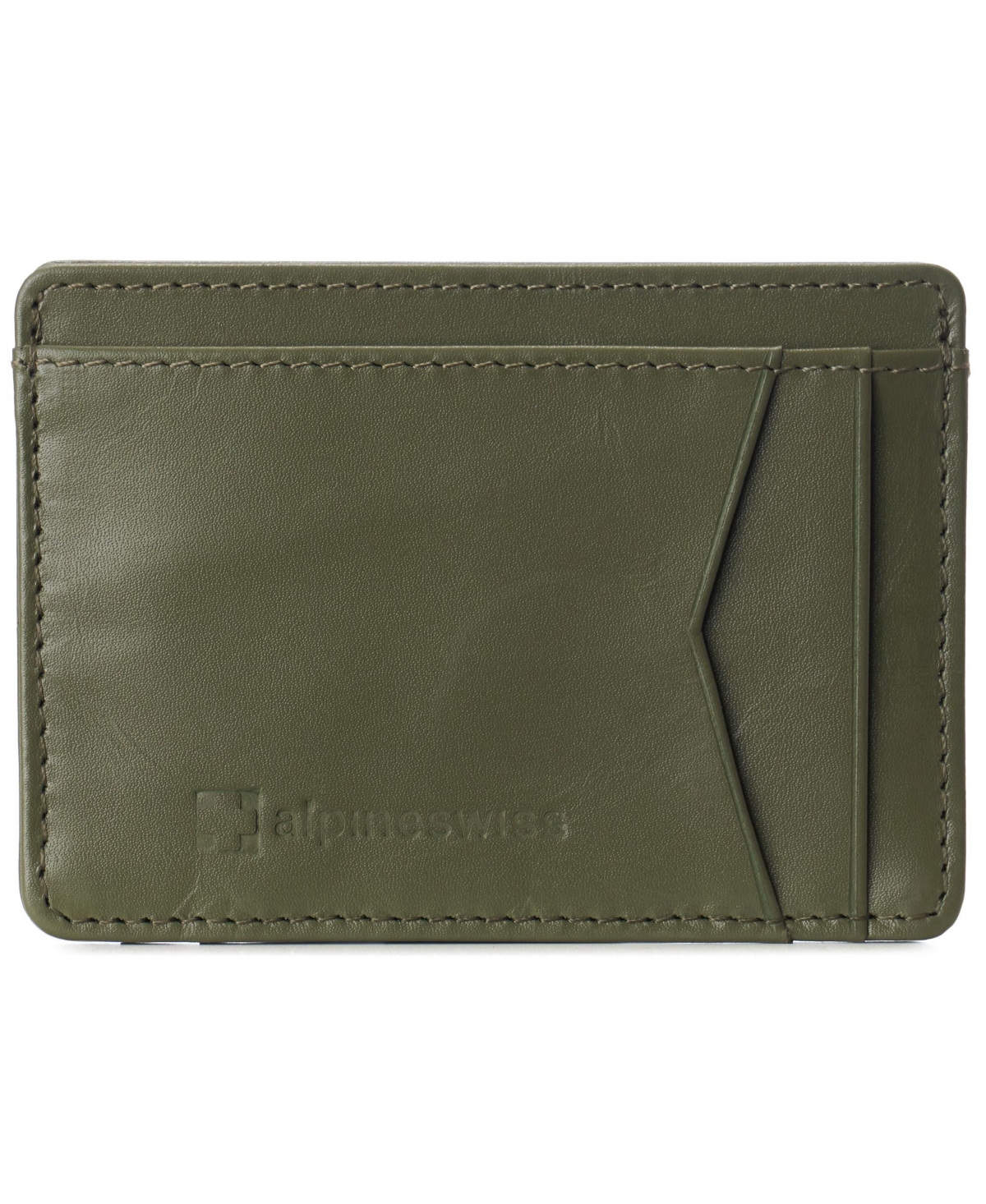 Mens Rfid Safe Front Pocket Wallet Smooth Leather Slim Card Holder - Olive
