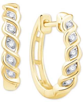 Macy's - Diamond Twist Small Hoop Earrings (1/10 ct. t.w.) in 10k Gold