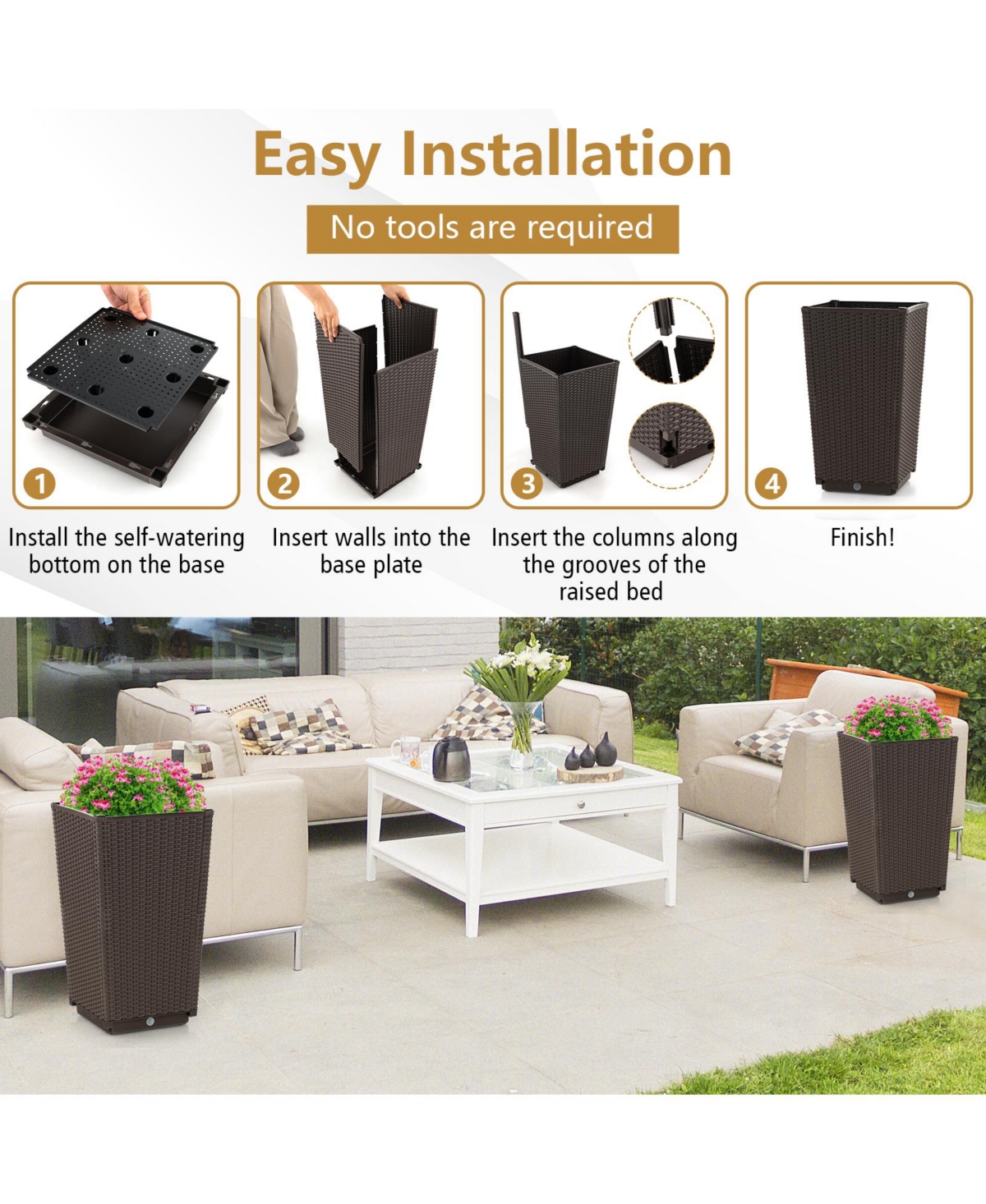 2PCS Outdoor Wicker Flower Pot 22.5''Tall Planters with Drainage Hole