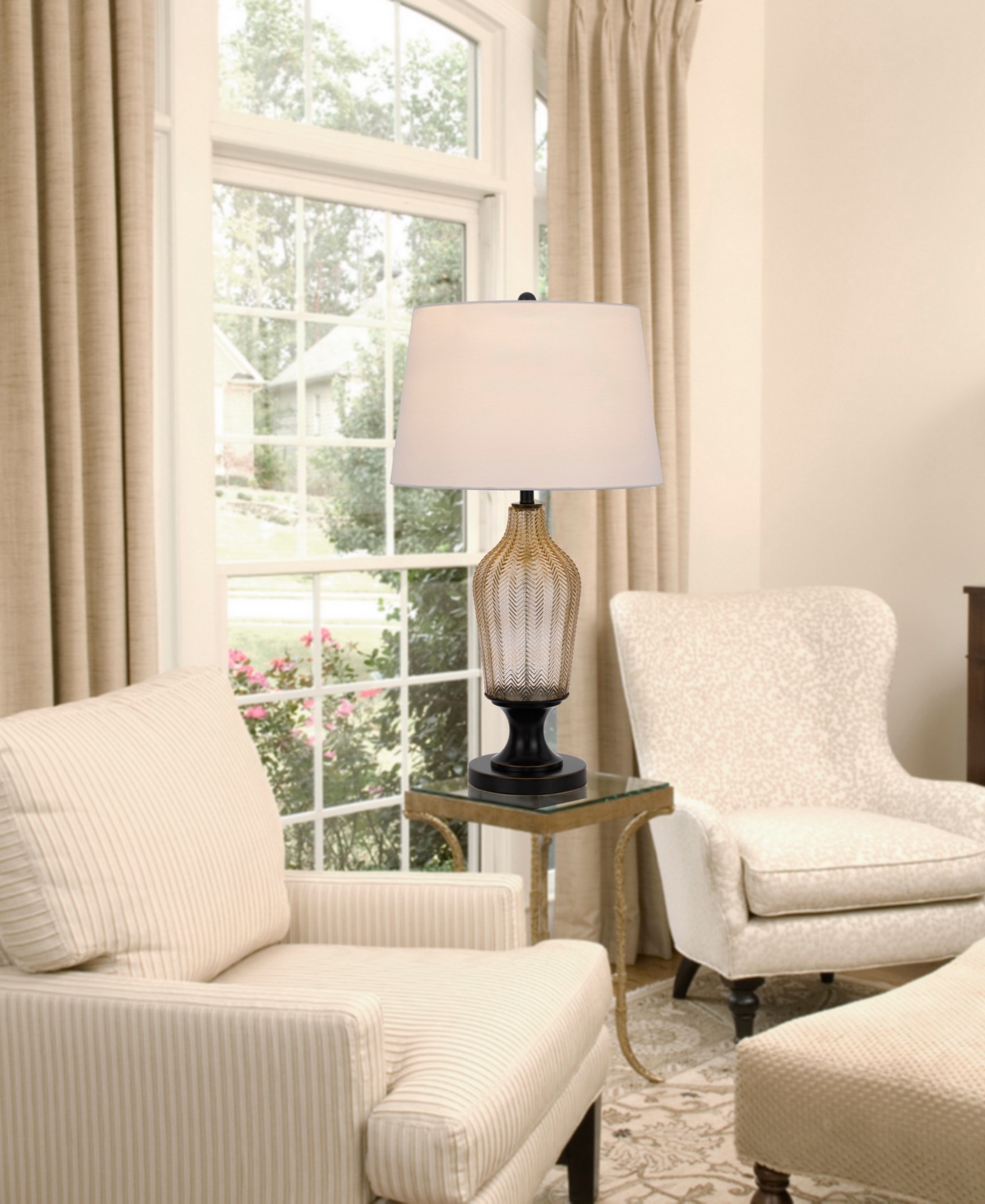 Cal Lighting 30.5" Height Glass Table Lamp In Smoked,dark Bronze