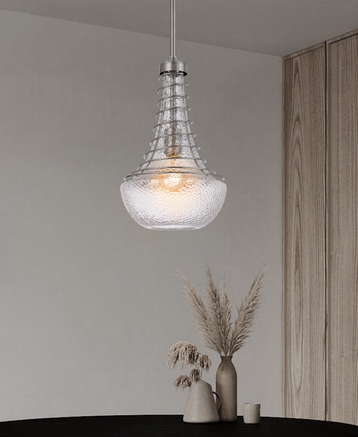 Cal Lighting Baraboo 21" Height Metal And Glass Pendant In Brushed Steel,silver