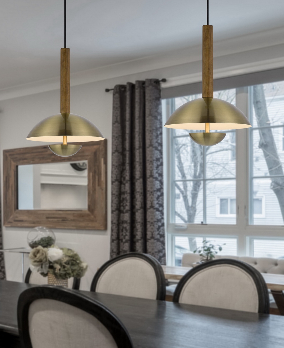 Cal Lighting Lakeland 16.5" Height Metal Pendant In Antique Brass,wood