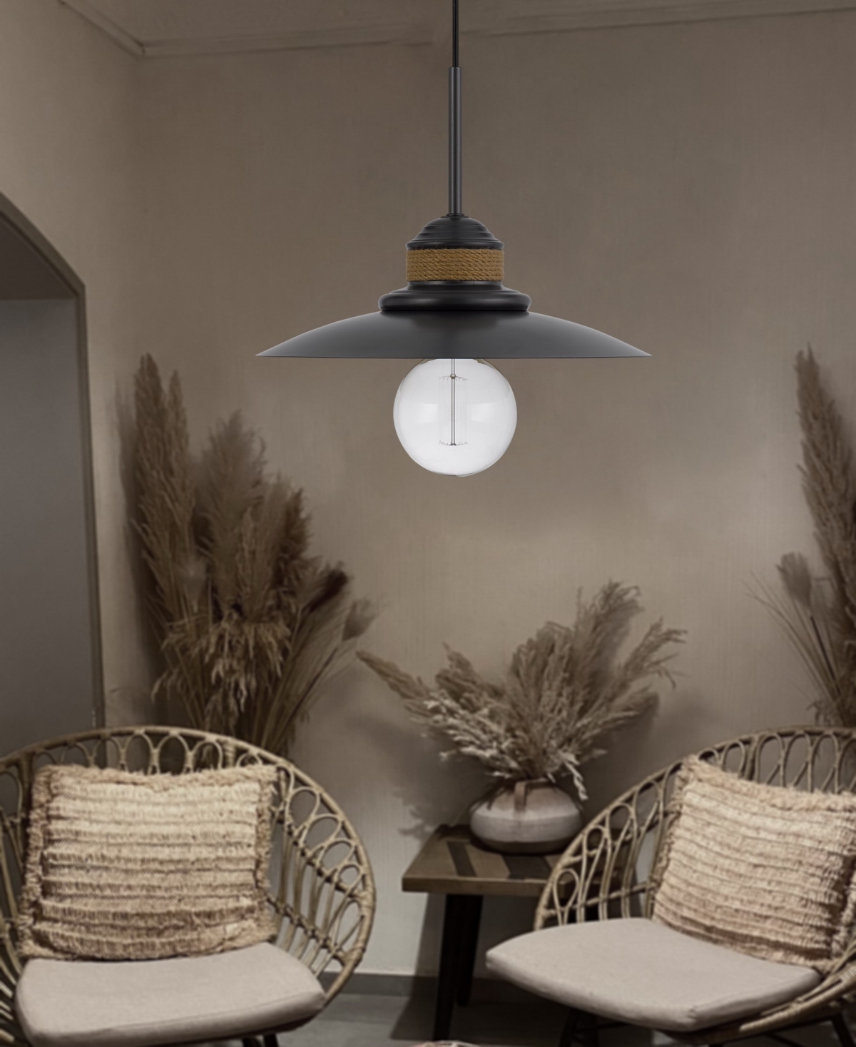 Cal Lighting Mineola 11.75" Height Metal Pendant In Black,burlap