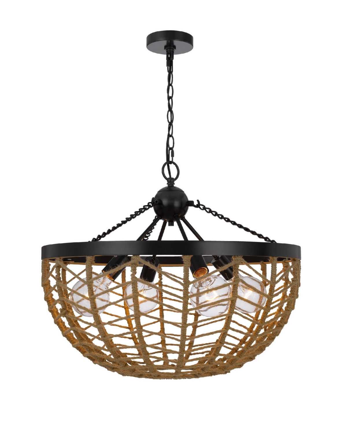 Cal Lighting Lillington 4 Light 20.375" Height Metal Pendant In Burlap,black