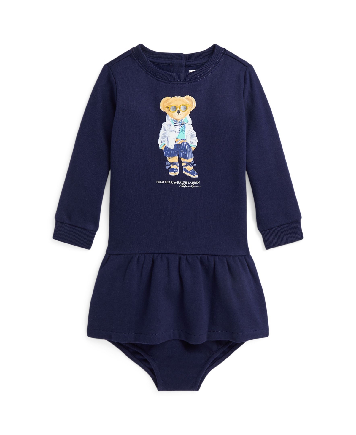 Polo Ralph Lauren Baby Girls Polo Bear Fleece Dress And Bloomer Set In Newport Navy