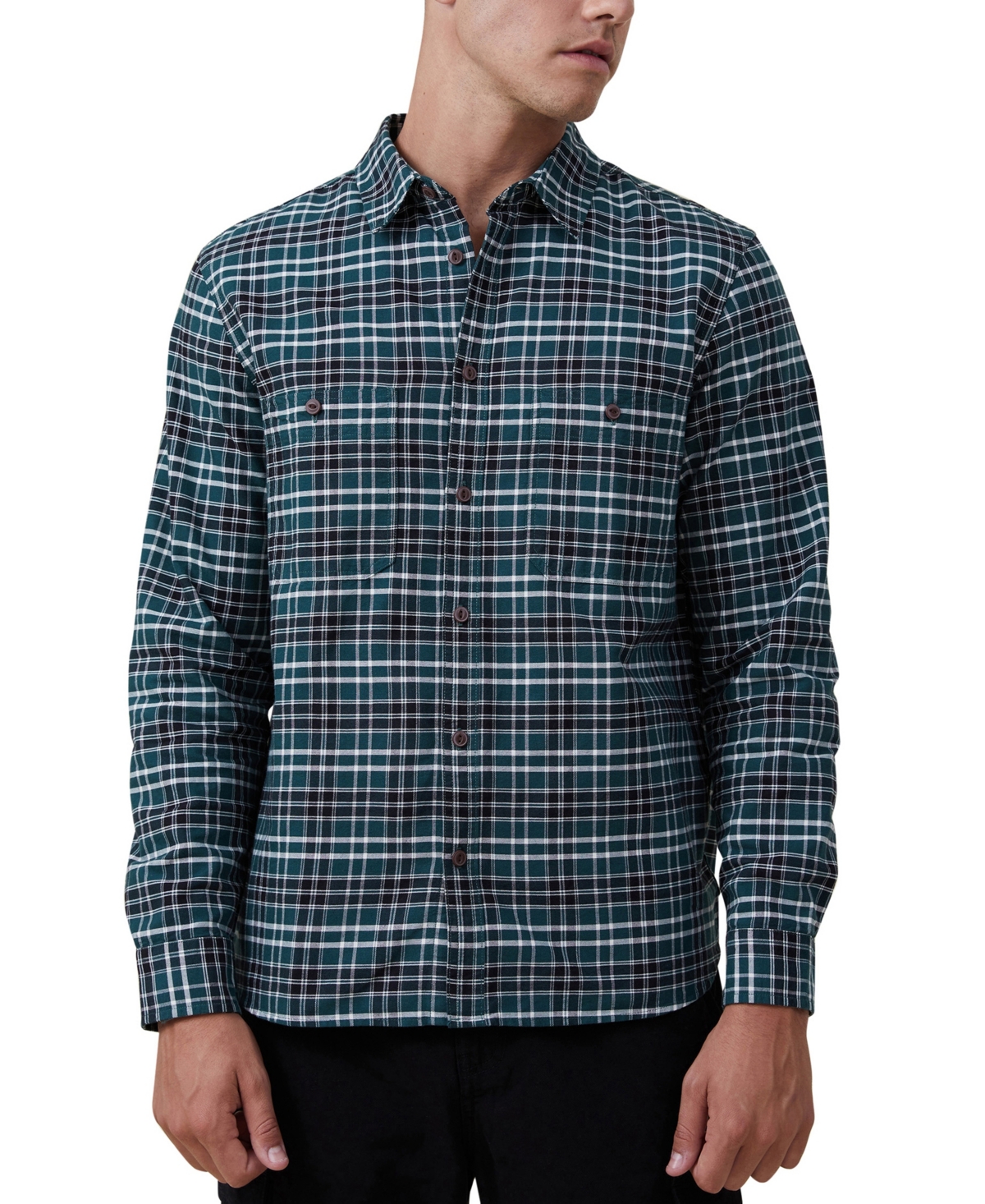 Cotton On Men's Brooklyn Long Sleeve Shirt In Green Oxford Check