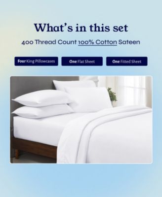 6 Piece Sheet Set with 4 Pillowcases - 400 Thread Count 100% Cotton Sateen - Deep Pocket