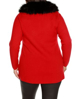 Black Label Plus Size Faux Fur Collar Cardigan