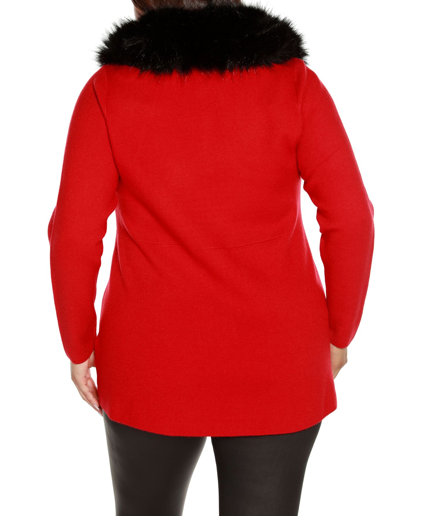 Женский кардиган Belldini Black Label Plus Size Faux Fur Collar, цвет: Красный / Чёрный — фото 2