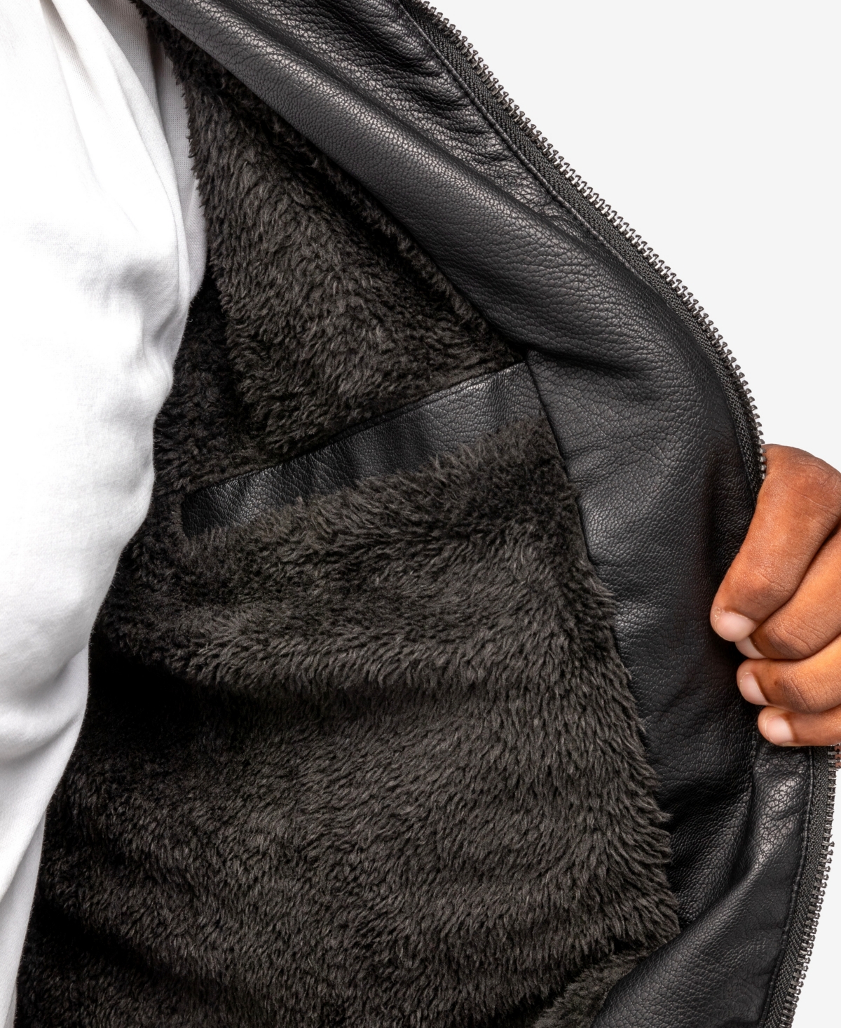 X-Ray Men's Grainy Polyurethane Hooded Jacket with Faux Shearling Lining - Burgundy