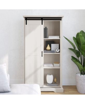 Finnoula Farmhouse Storage Cabinet, Semi-Open Storage With Sliding Barn Door