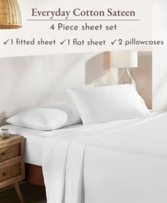Soft 100% Cotton Sheets Set - Durable Sateen, Deep Pocket - Queen