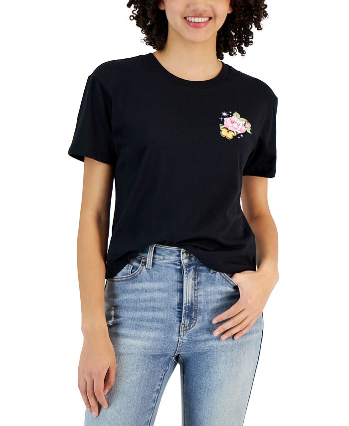 Rebellious One Juniors' Short-Sleeve Crewneck Rose Graphic T-Shirt - Macy's