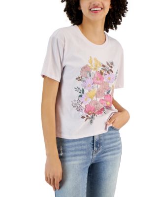 Rebellious One Juniors' Short-Sleeve Floral Graphic T-Shirt - Macy's