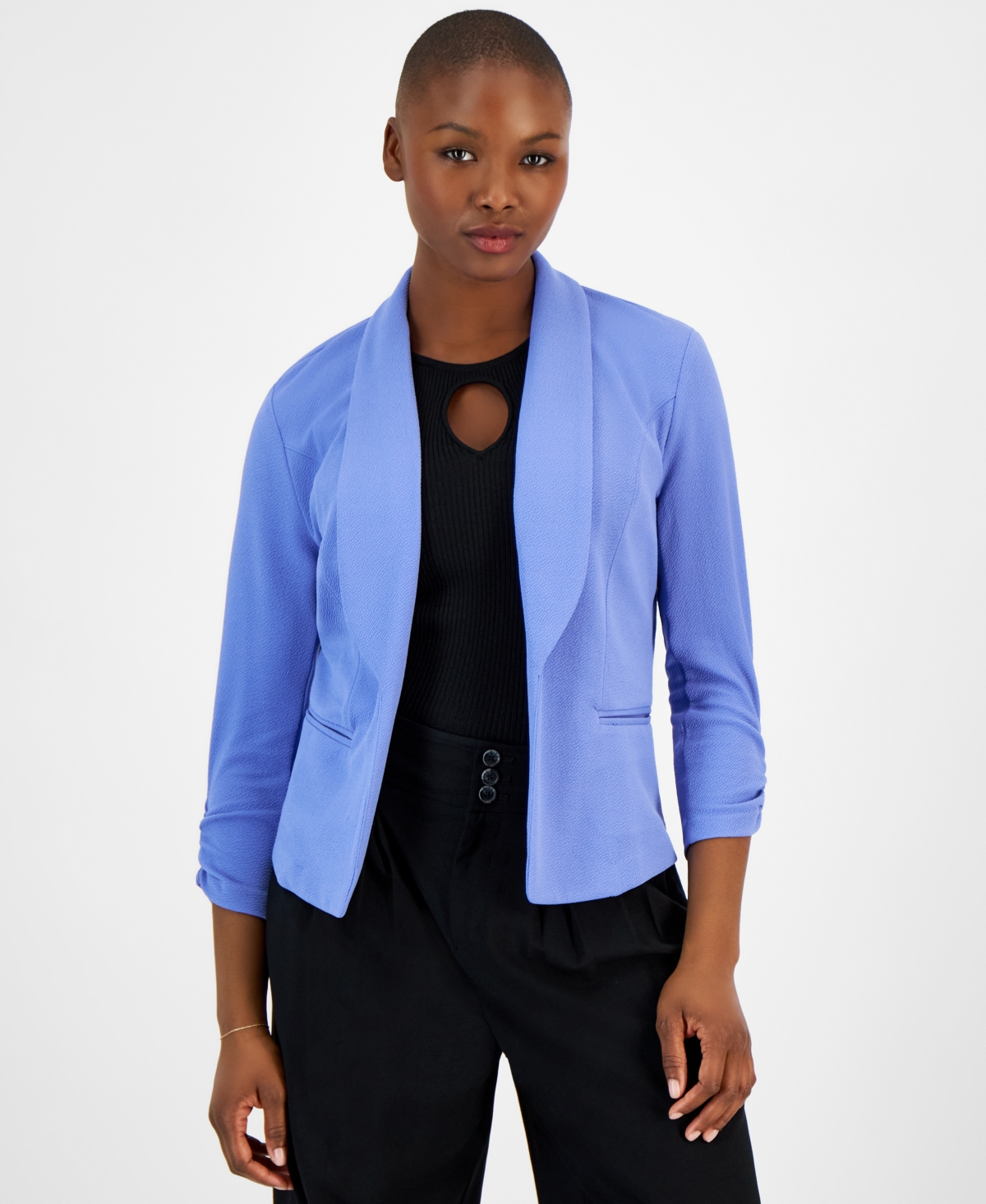 Bar Iii Petite 3/4-sleeve Shawl-collar Blazer, Created For Macy's In Worldly Blue