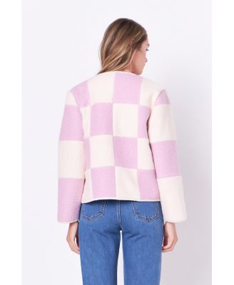Women's Shearling Check Cardigan