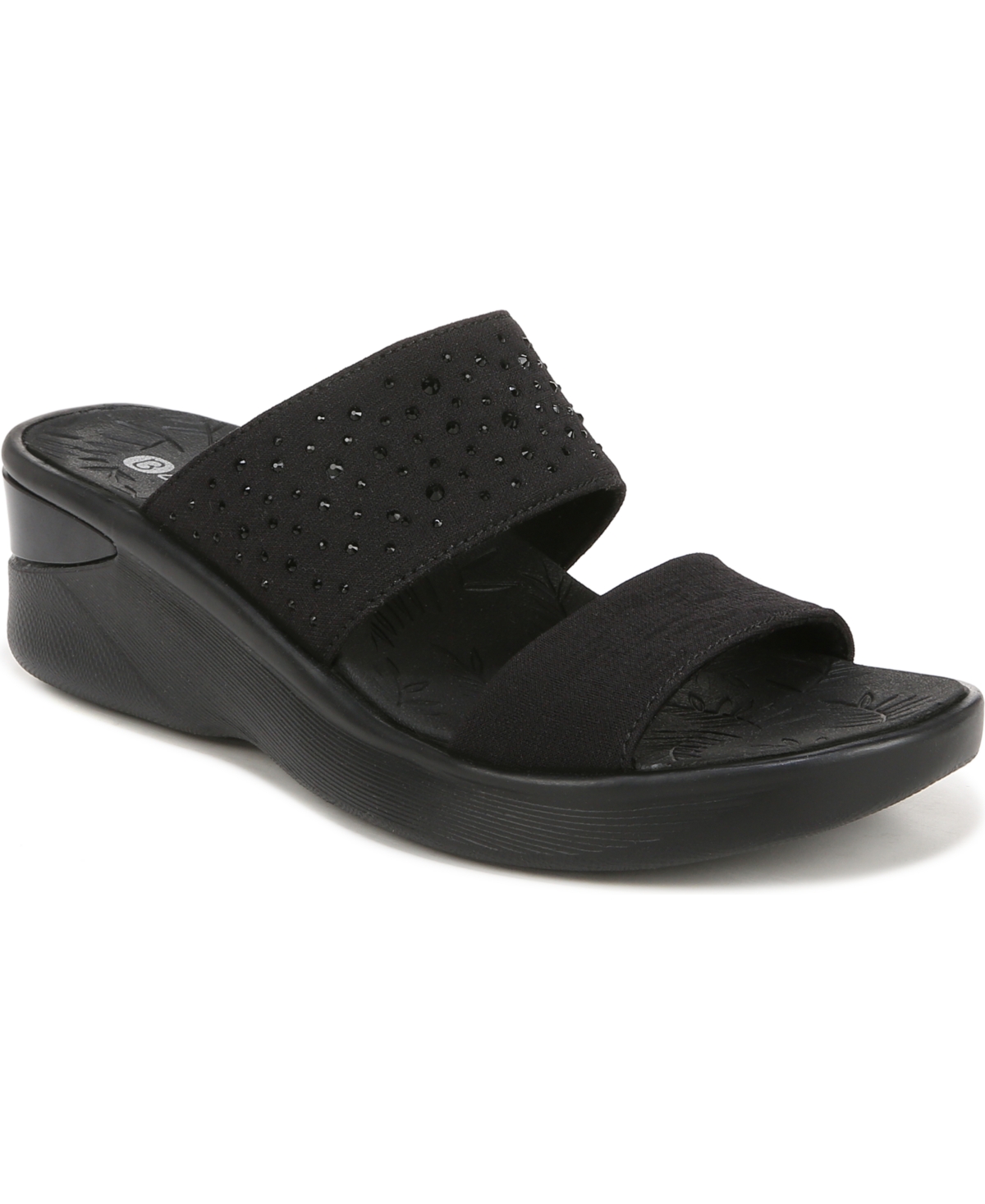 Shop Bzees Sienna Bright Washable Slide Wedge Sandals In Black Fabric