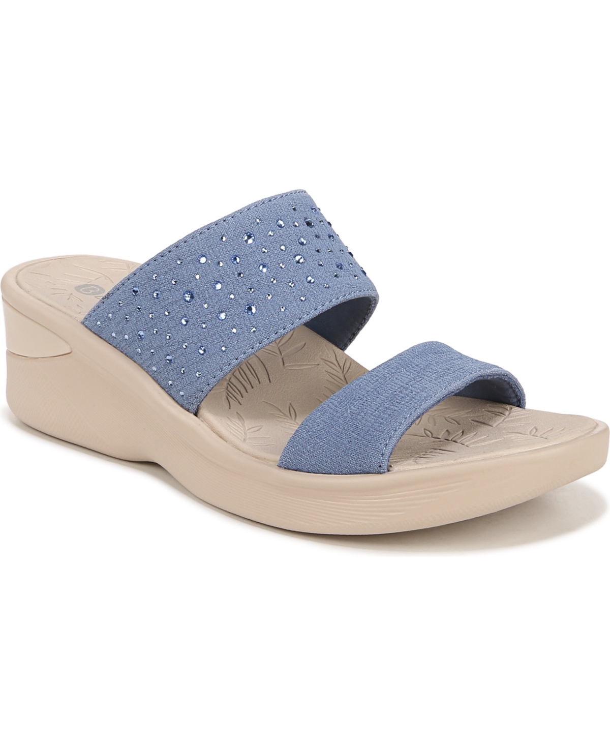 Shop Bzees Sienna Bright Washable Slide Wedge Sandals In Blue Fabric