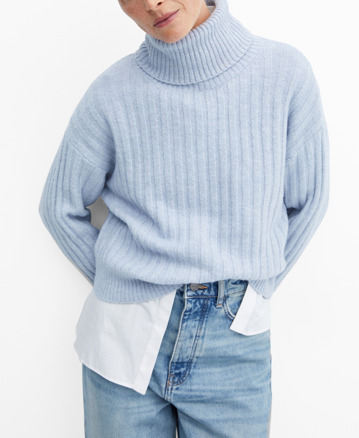 Shop Mango Women's Thick Knit Turtleneck Sweater In Sky Blue