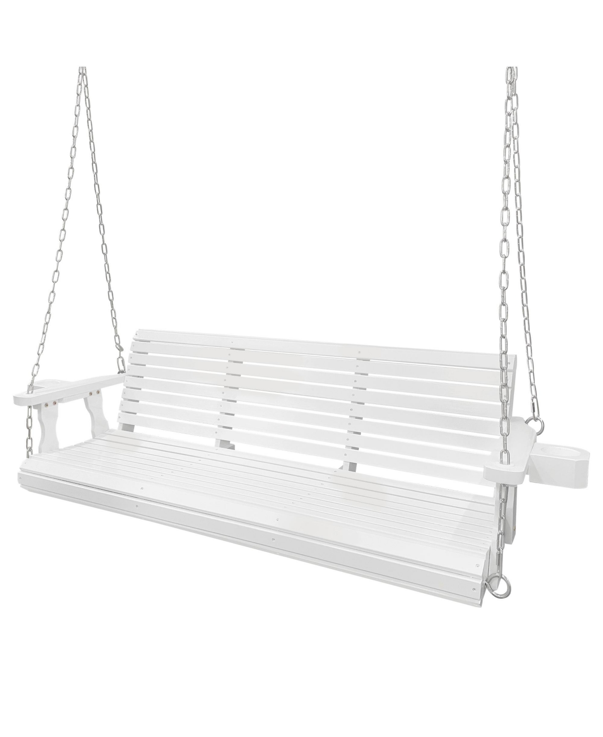 Mega Casa Wooden Porch Swing 3-Seater, Bench Swing with Cupholders, Hanging Chains and 7mm Springs, Heavy Duty 800 Lbs, for Outdoor Patio Garden Yard