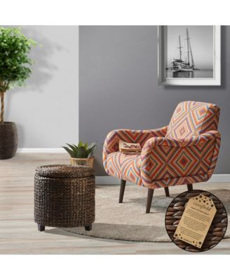 17&amp;#x22; Round Storage Ottoman with Lid - Natural, Handwoven Footstool for Living Room, Bedroom, Bathroom, Home Office