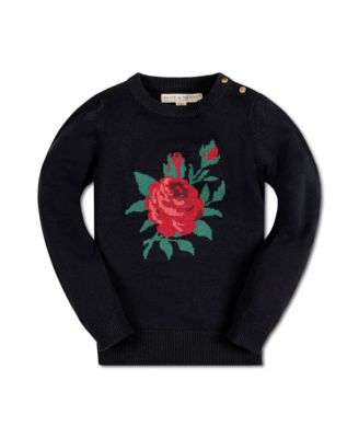 Girls Long Sleeve Rose Intarsia Sweater