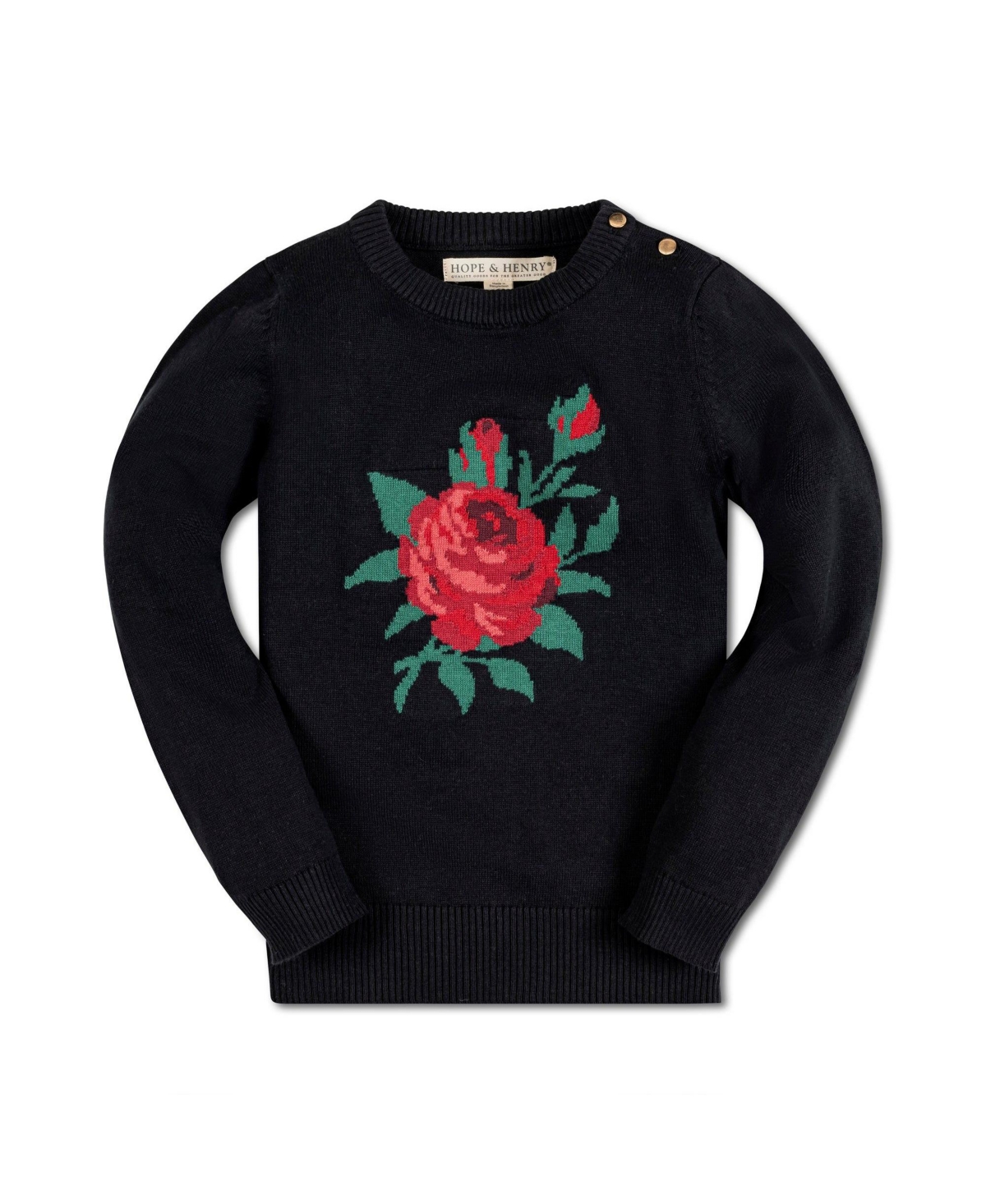 Hope & Henry Girls Long Sleeve Rose Intarsia Sweater