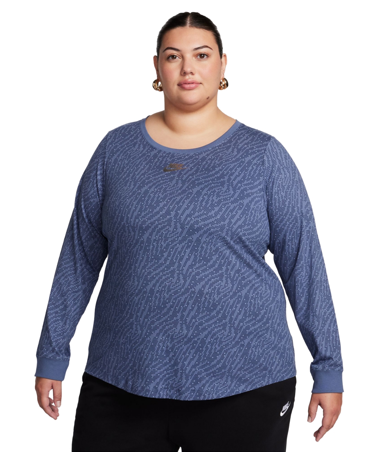 Nike Plus Size Sportswear Essentials Long-sleeve Top In Diffused Blue
