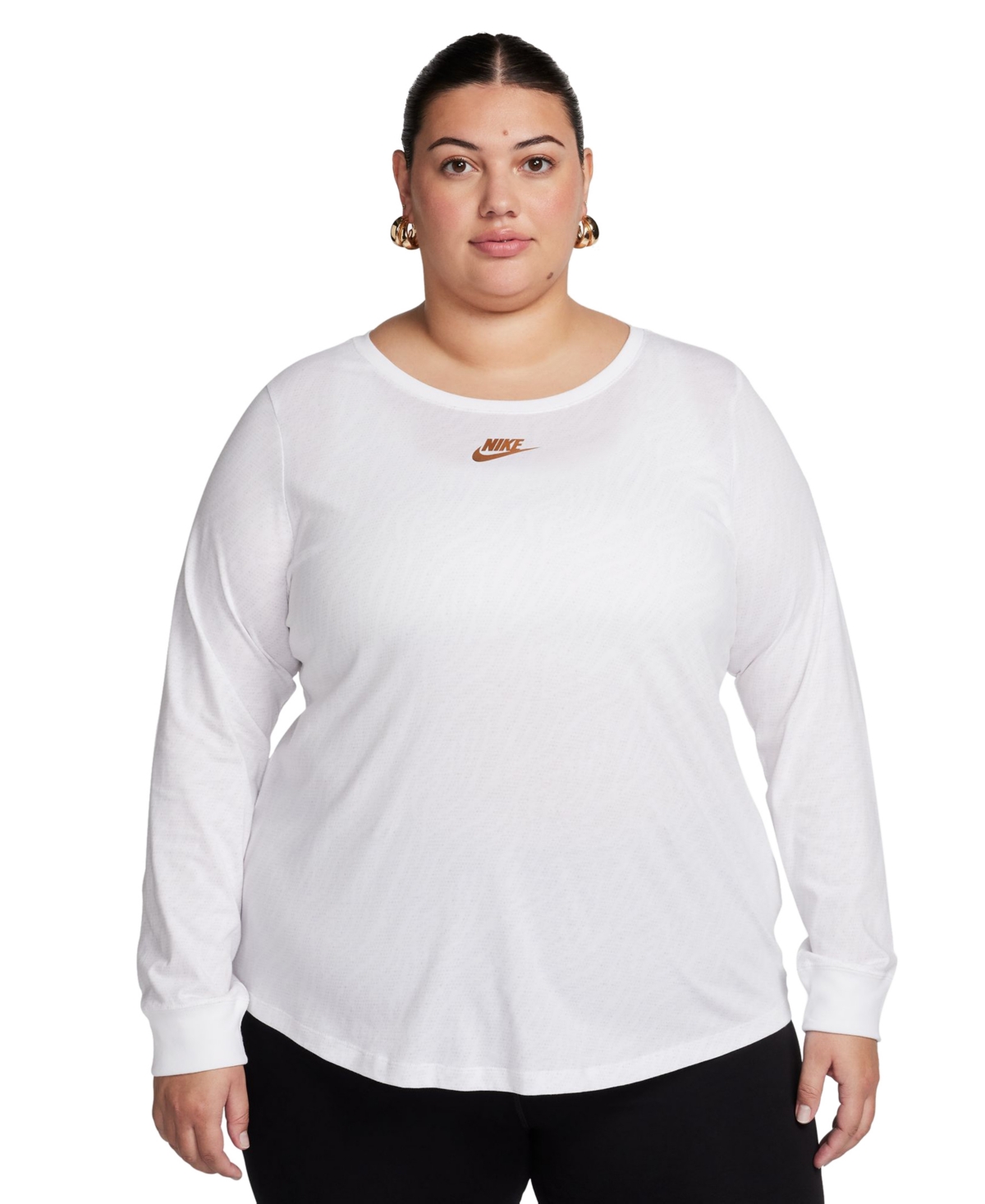 Nike Plus Size Sportswear Essentials Long-sleeve Top In White