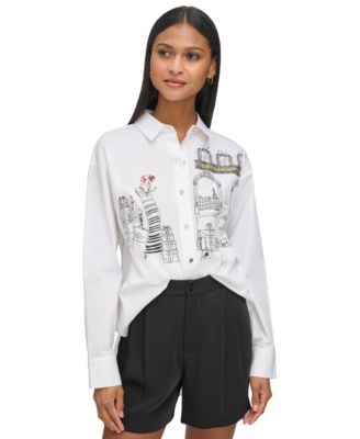 KARL LAGERFELD PARIS - Women's Shopping Girl Cotton Button-Front Top