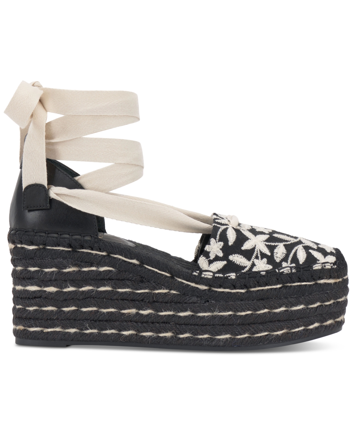 Shop Vince Camuto Women's Tishea Lace-up Espadrille Wedge Sandals In Black,cream