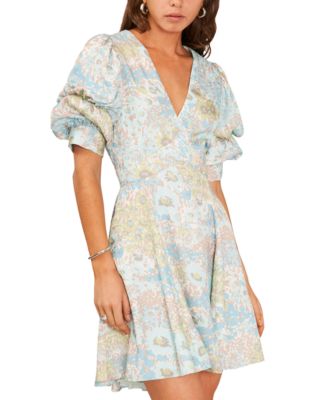 1.STATE - Women's Gathered Puff-Sleeve Printed Dress