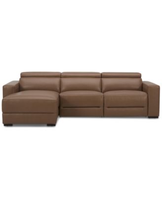 Nevio 115" 3-Pc. Leather Sectional with 2 Power Recliners, Headrests and Chaise, Created For Macy's
