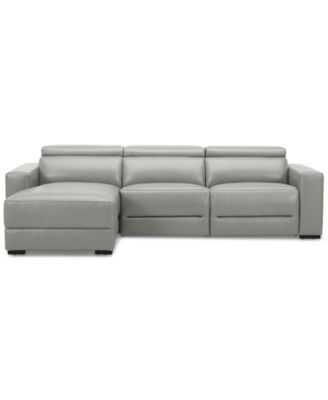 Nevio 115" 3-Pc. Leather Sectional with 2 Power Recliners, Headrests and Chaise, Created For Macy's