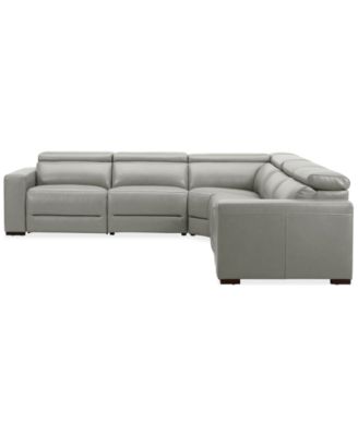 Nevio 124" 5-Pc. Leather Sectional with 3 Power Recliners and Headrests