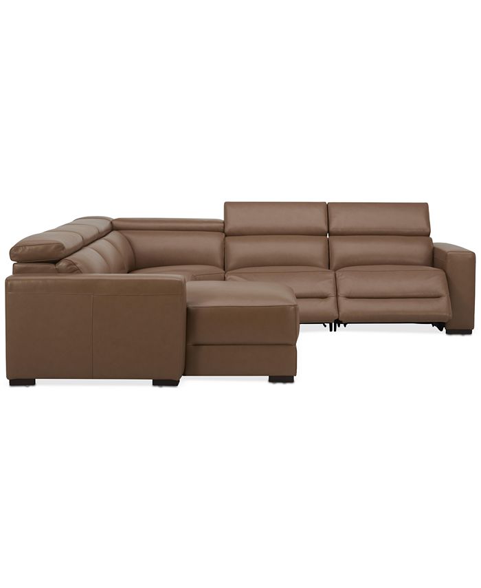 Furniture Nevio 124" 5Pc. Leather Sectional with 2 Power Recliners