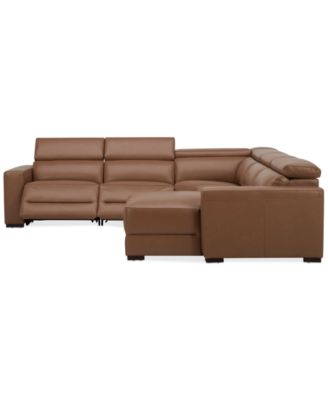 Nevio 124" 5-Pc. Leather Sectional with 2 Power Recliners, Headrests and Chaise, Created For Macy's