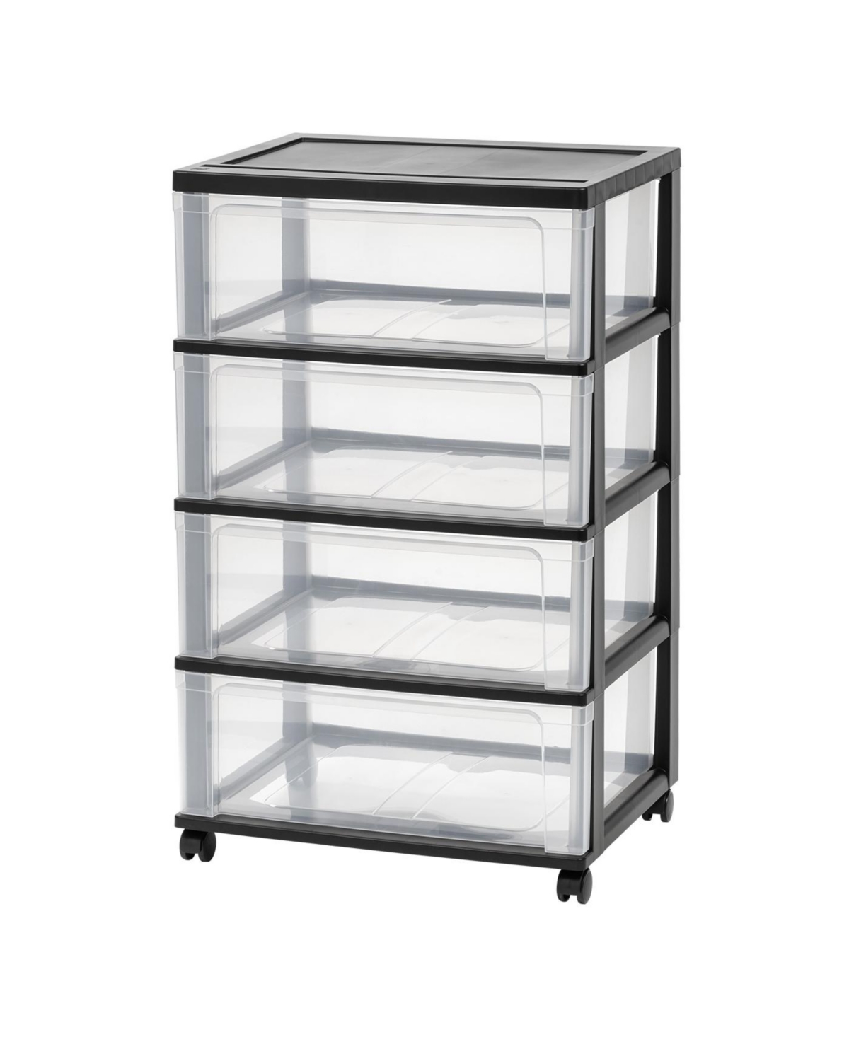 Plastic 4 Drawer Wide Storage Cart with 4 Caster Wheels, Black - Black
