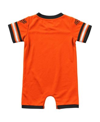 Newborn and Infant Boys and Girls Orange Oklahoma State Cowboys Bumpo Football Logo Romper