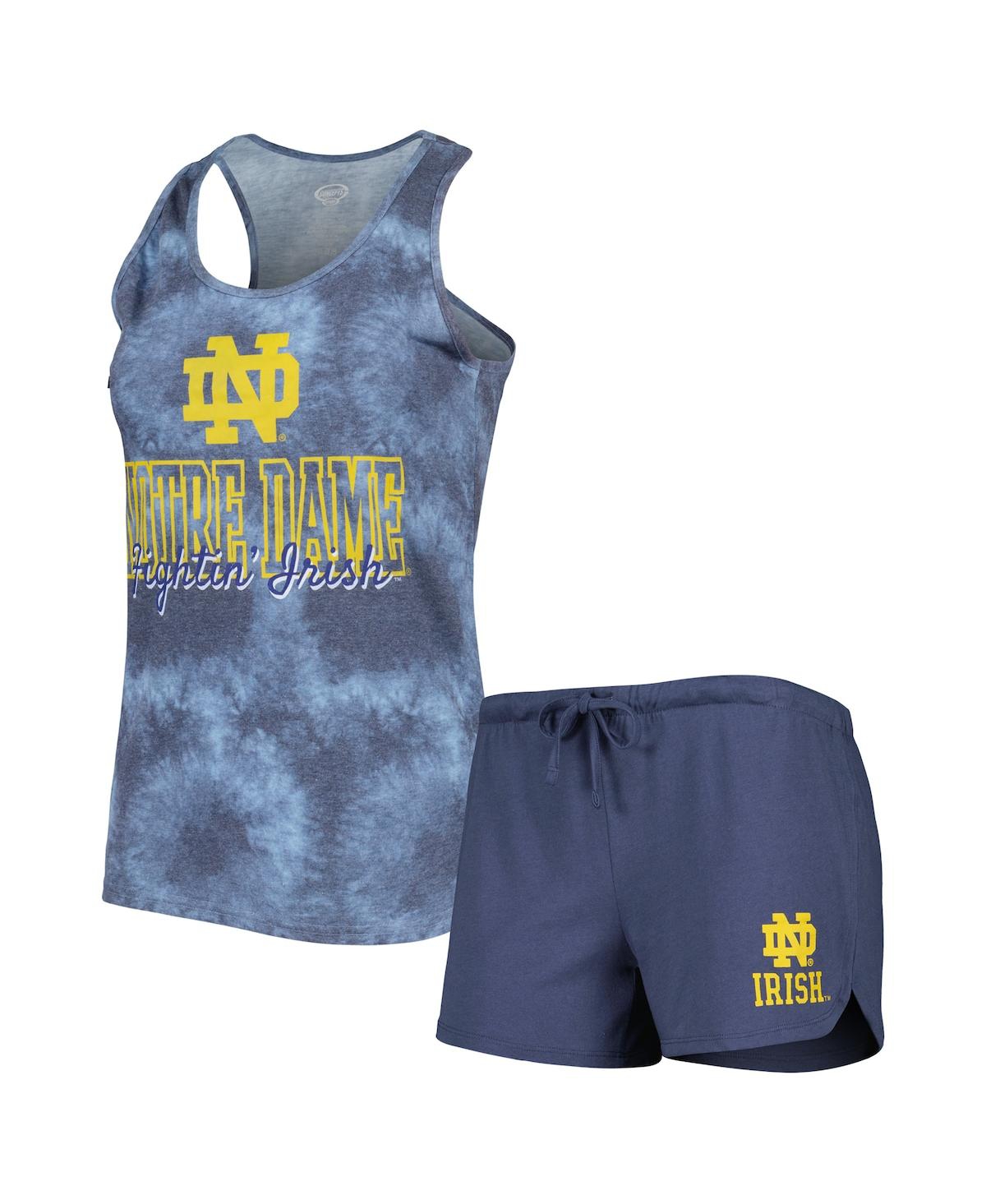Concepts Sport Women's  Navy Notre Dame Fighting Irish Billboard Tie-dye Tank Top And Shorts Set