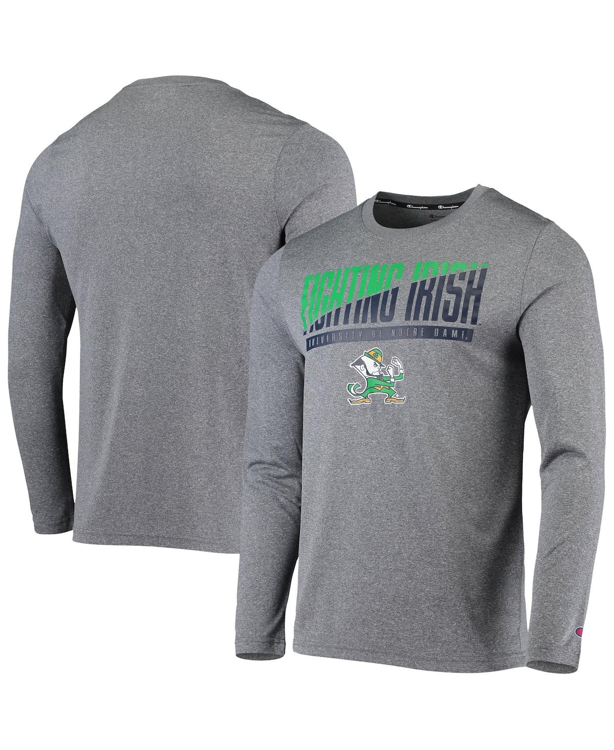 Champion Men's  Gray Notre Dame Fighting Irish Wordmark Slash Long Sleeve T-shirt