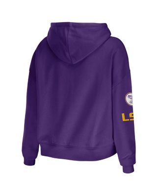 Women's Purple LSU Tigers Mixed Media Cropped Pullover Hoodie