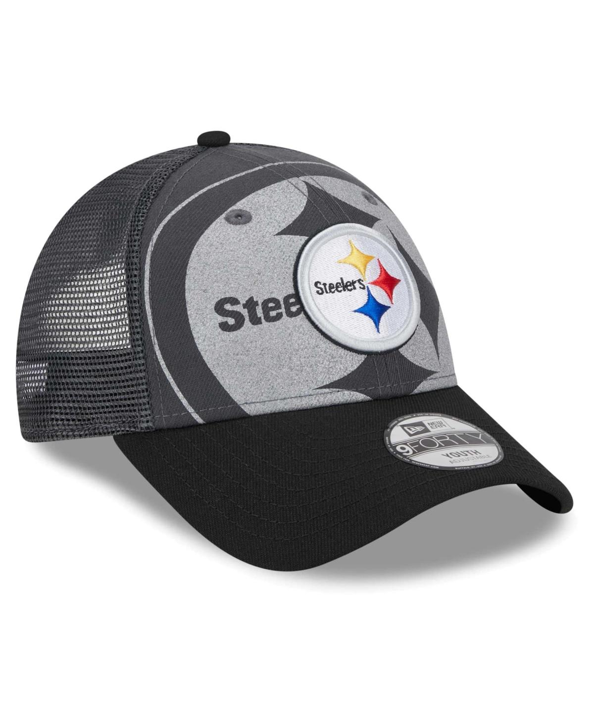 Shop New Era Preschool Boys And Girls  Graphite, Black Pittsburgh Steelers Reflect 9forty Adjustable Hat In Graphite,black