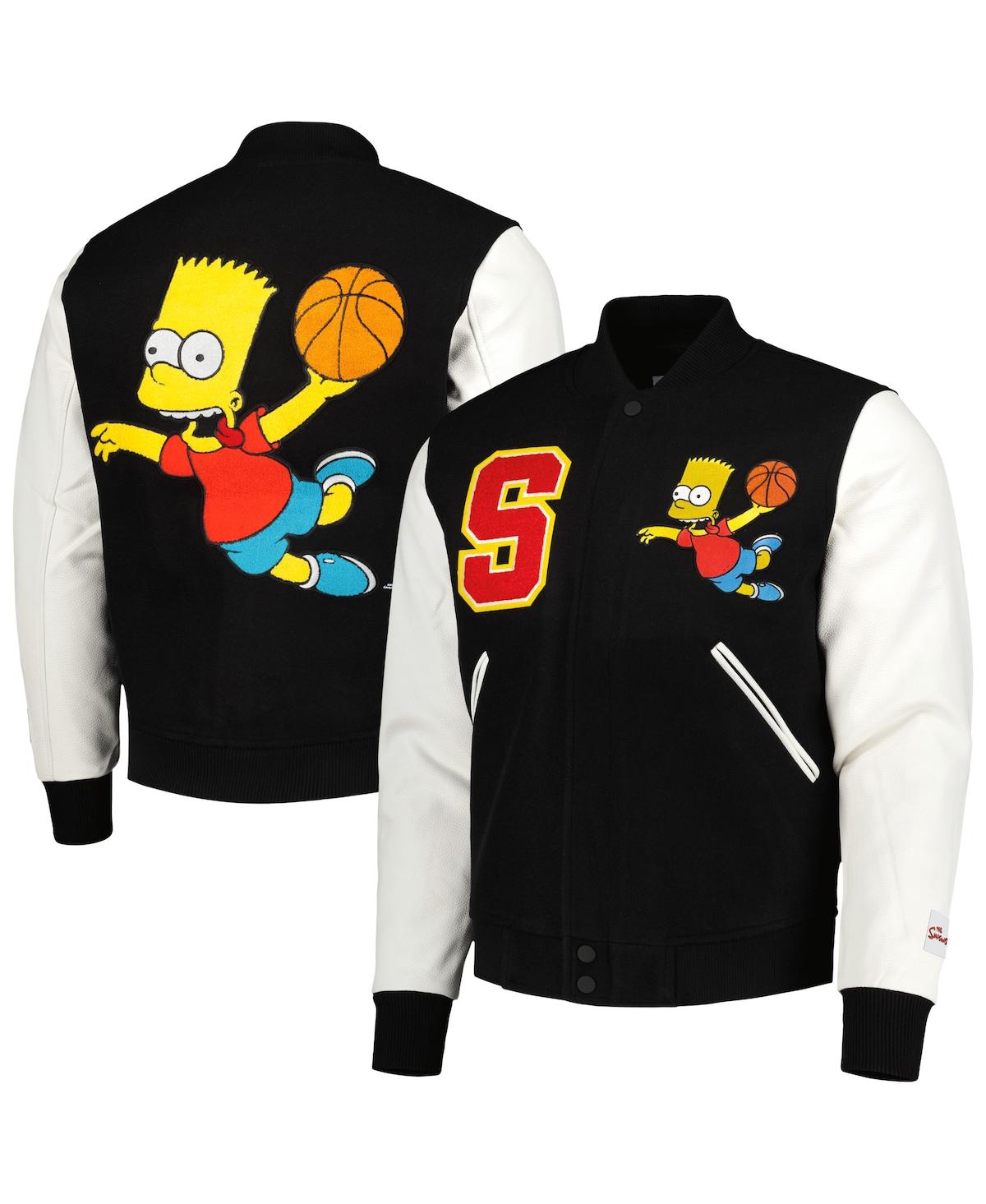 Freeze Max Men's  Black The Simpsons Basketball Full-zip Varsity Jacket