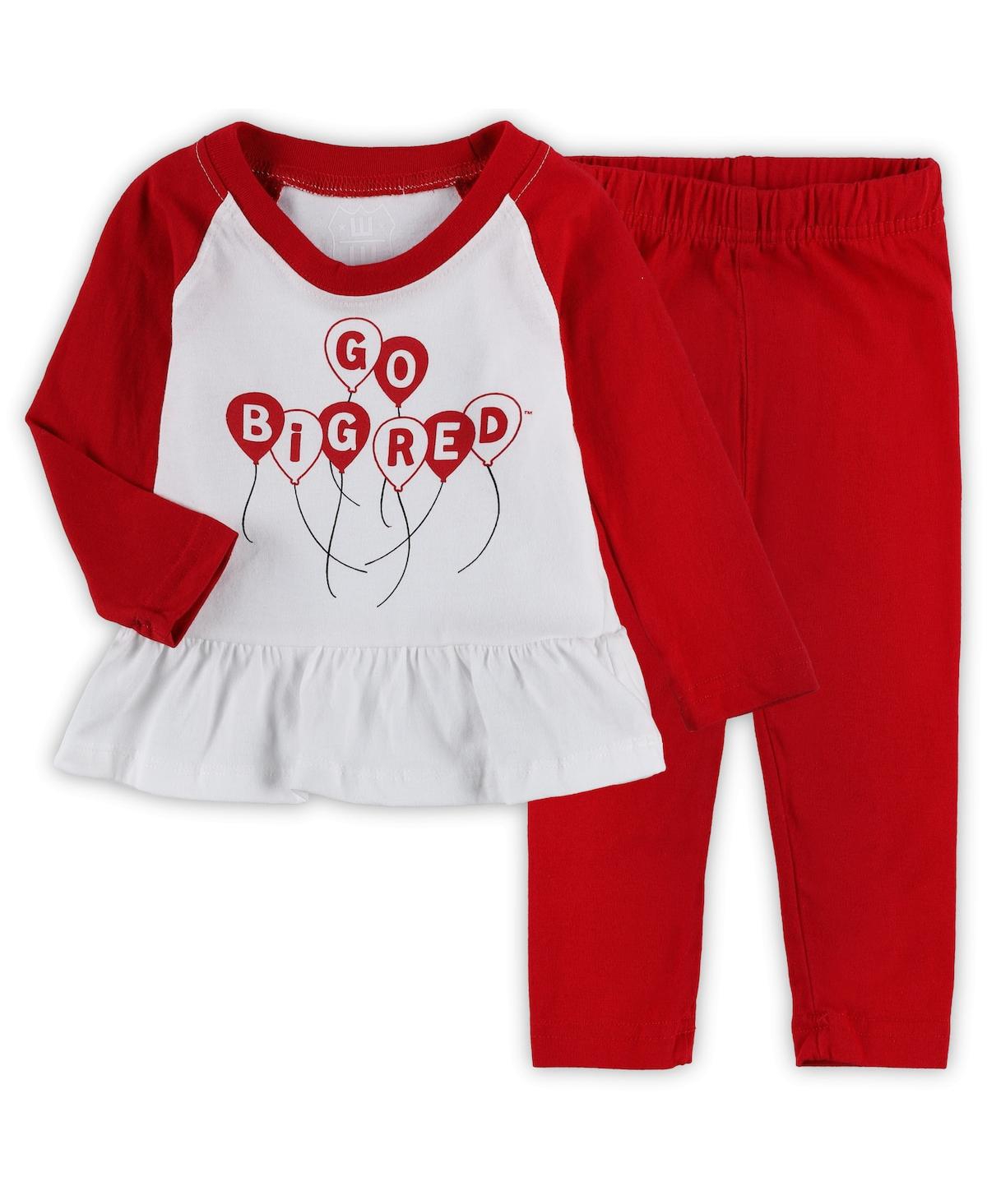 Shop Wes & Willy Girls Infant  Scarlet, White Nebraska Huskers Balloon Raglan 3/4-sleeve T-shirt And Leggi In Scarlet,white