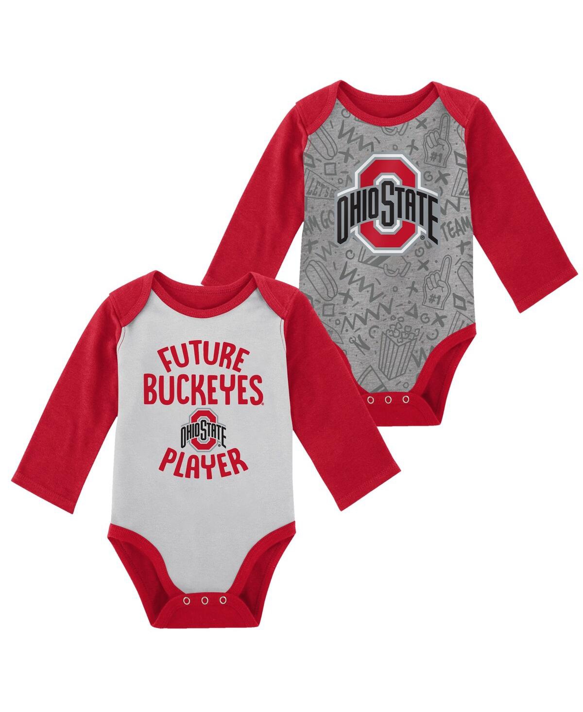 Shop Outerstuff Newborn And Infant Boys And Girls White, Gray Ohio State Buckeyes 2-pack Play Time Long Sleeve Bodys In White,gray